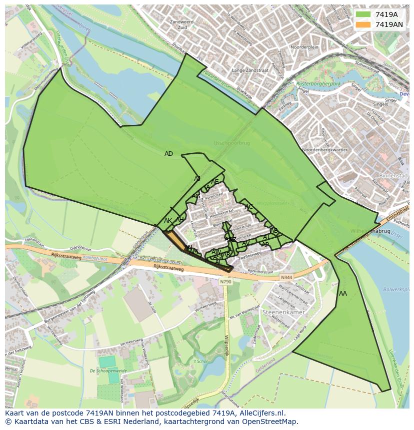 Afbeelding van het postcodegebied 7419 AN op de kaart.