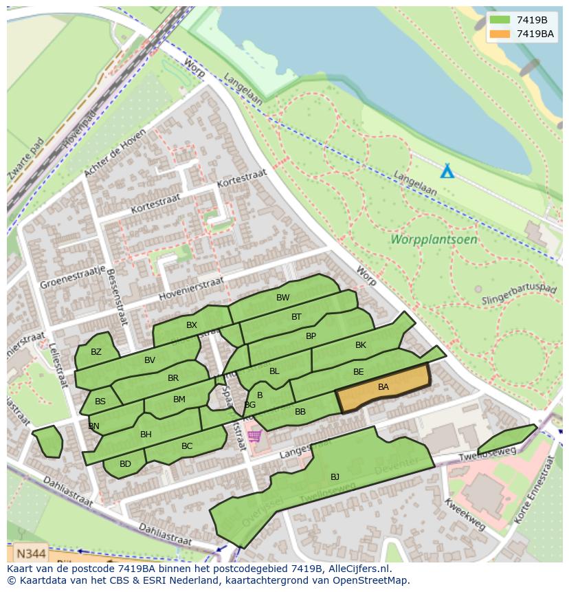 Afbeelding van het postcodegebied 7419 BA op de kaart.