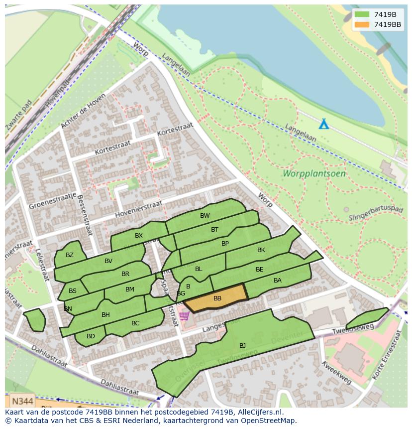 Afbeelding van het postcodegebied 7419 BB op de kaart.
