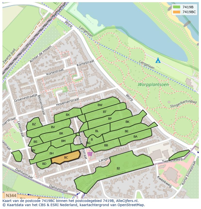 Afbeelding van het postcodegebied 7419 BC op de kaart.