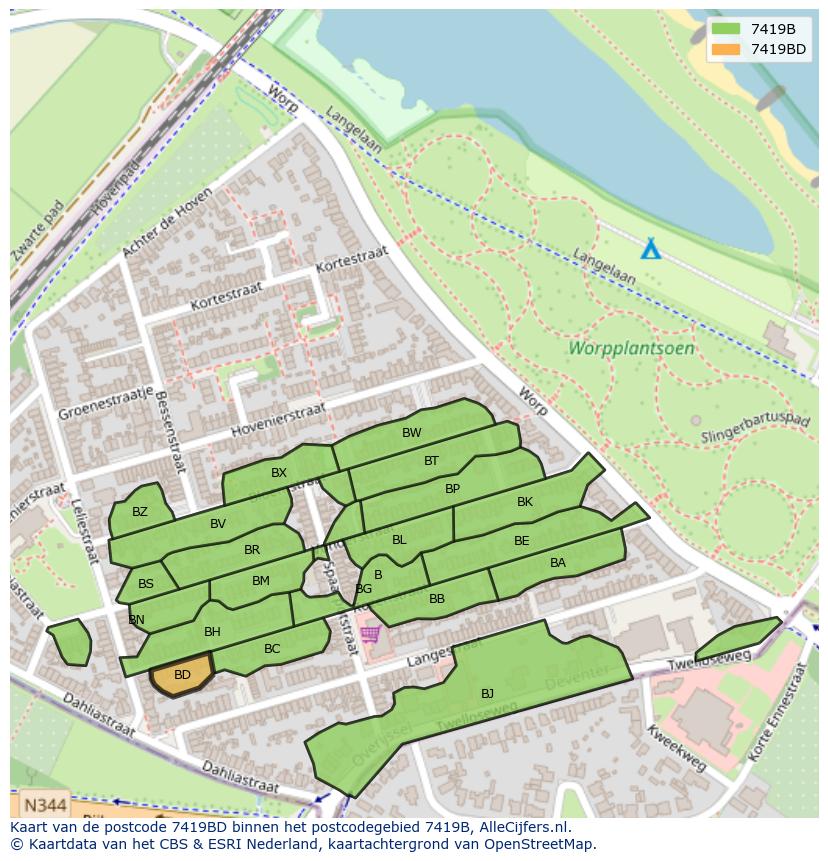 Afbeelding van het postcodegebied 7419 BD op de kaart.