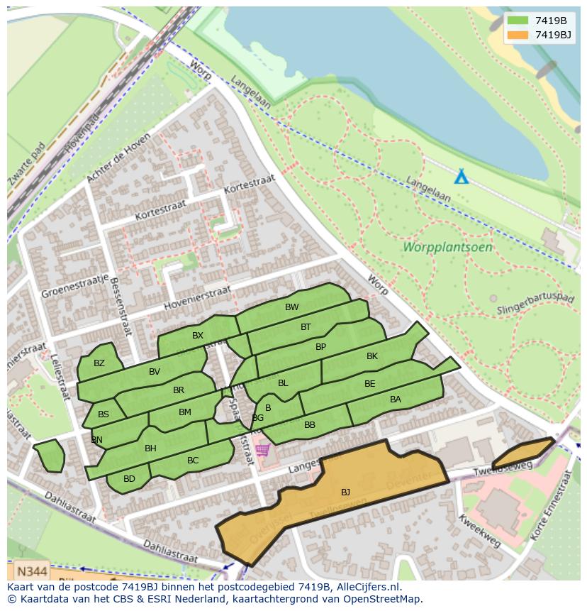 Afbeelding van het postcodegebied 7419 BJ op de kaart.