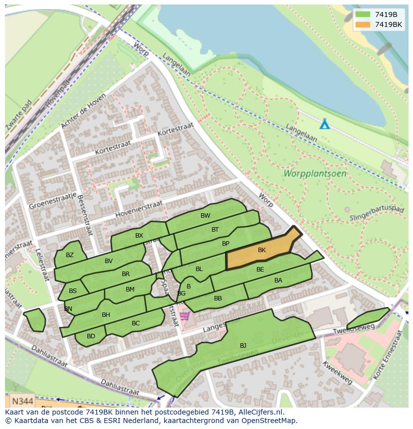 Afbeelding van het postcodegebied 7419 BK op de kaart.