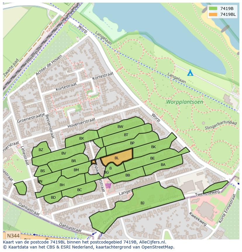 Afbeelding van het postcodegebied 7419 BL op de kaart.