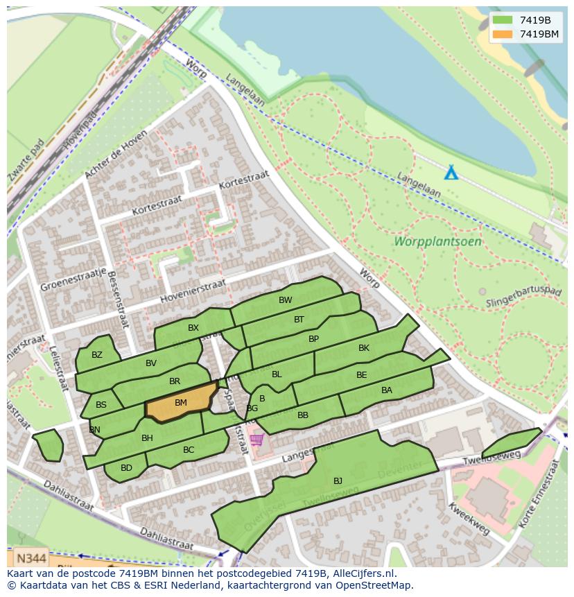 Afbeelding van het postcodegebied 7419 BM op de kaart.