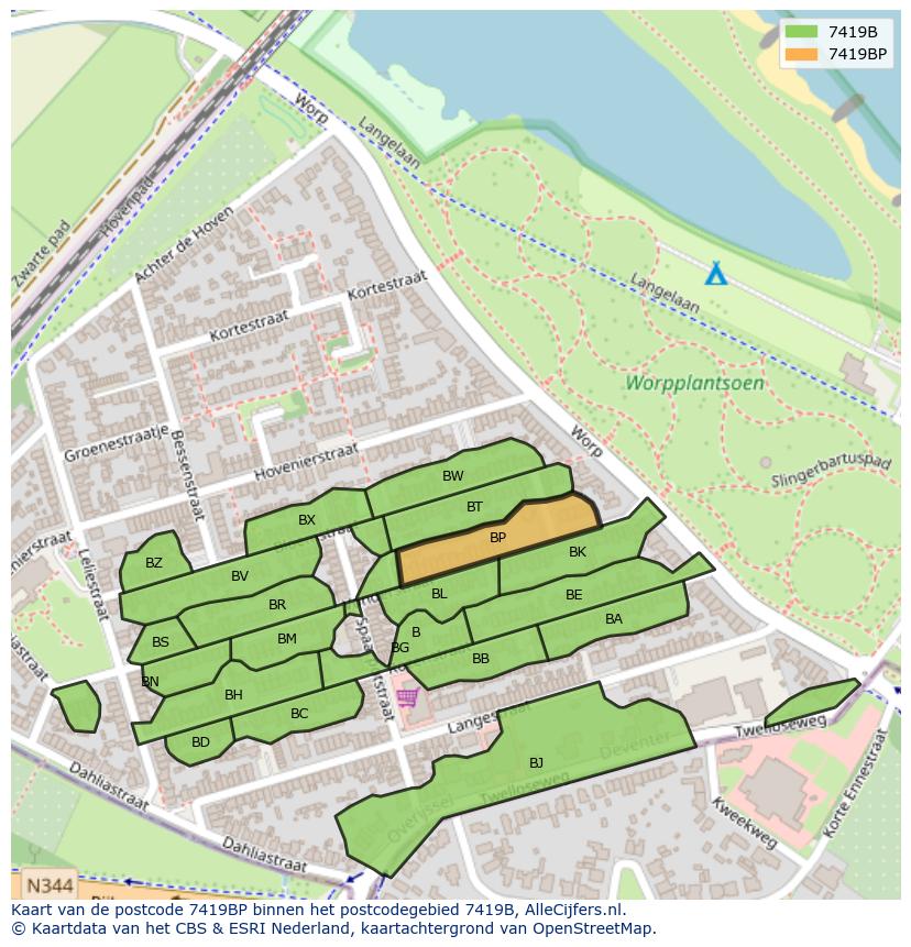 Afbeelding van het postcodegebied 7419 BP op de kaart.