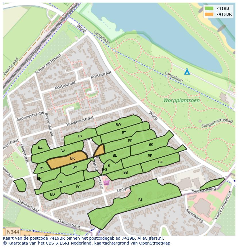 Afbeelding van het postcodegebied 7419 BR op de kaart.