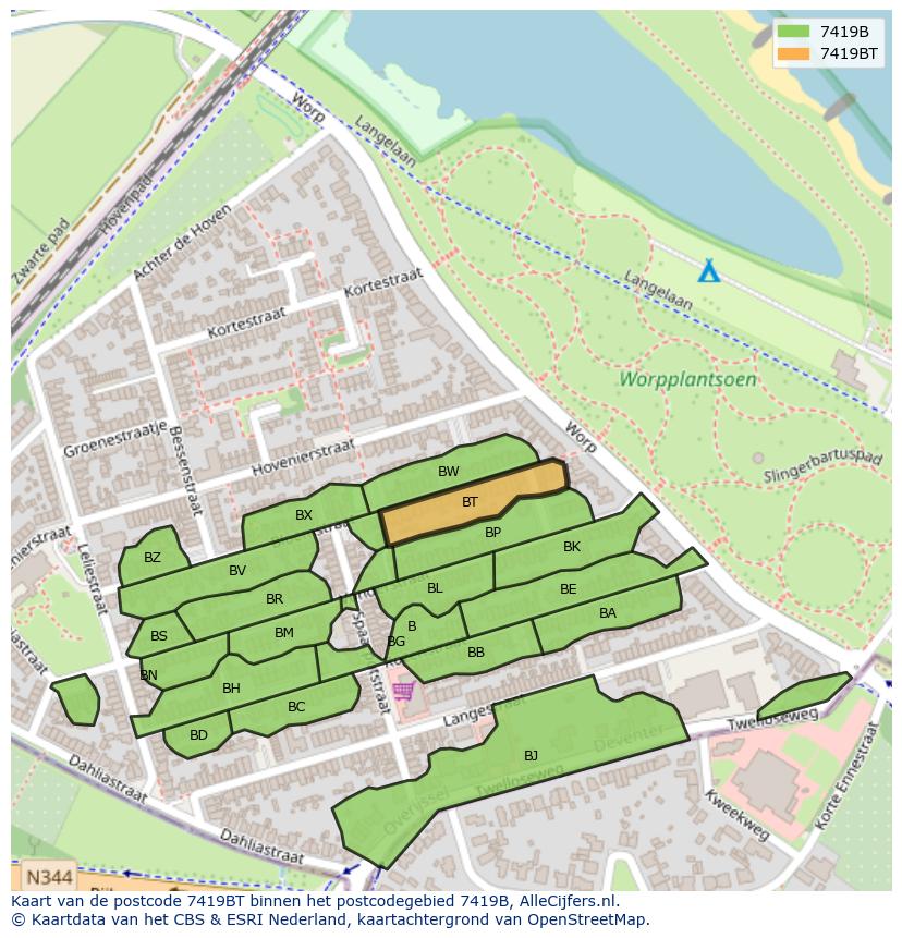 Afbeelding van het postcodegebied 7419 BT op de kaart.