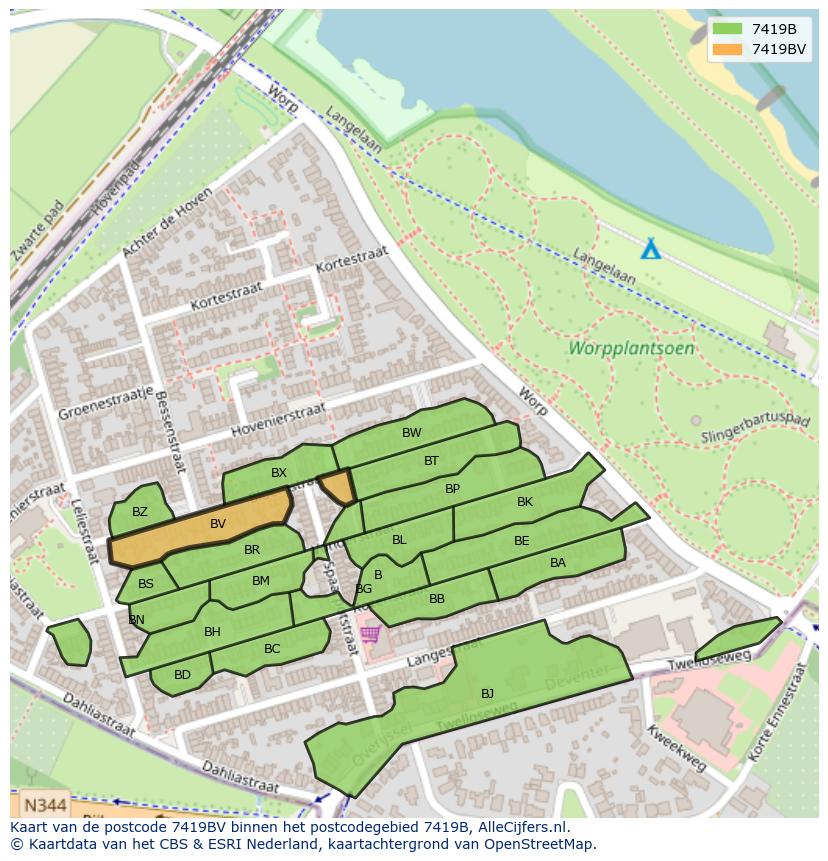 Afbeelding van het postcodegebied 7419 BV op de kaart.