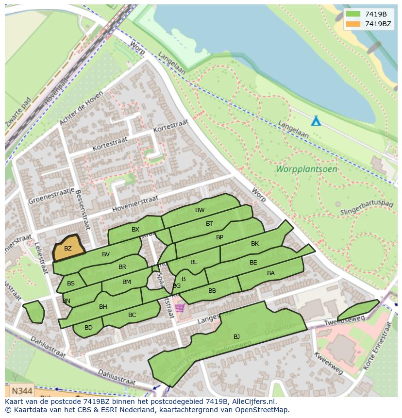 Afbeelding van het postcodegebied 7419 BZ op de kaart.