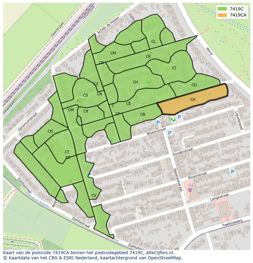 Afbeelding van het postcodegebied 7419 CA op de kaart.