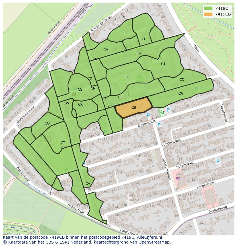 Afbeelding van het postcodegebied 7419 CB op de kaart.