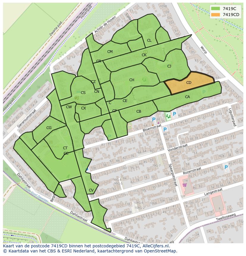 Afbeelding van het postcodegebied 7419 CD op de kaart.
