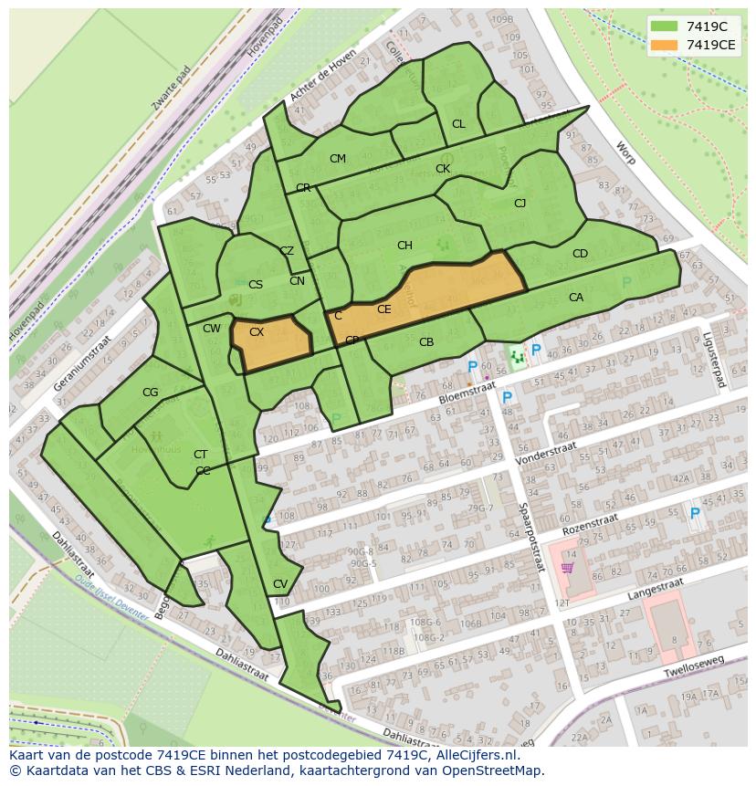 Afbeelding van het postcodegebied 7419 CE op de kaart.