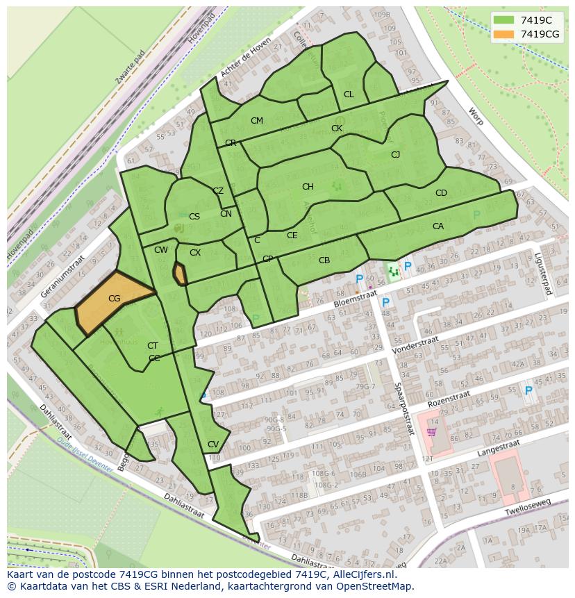 Afbeelding van het postcodegebied 7419 CG op de kaart.