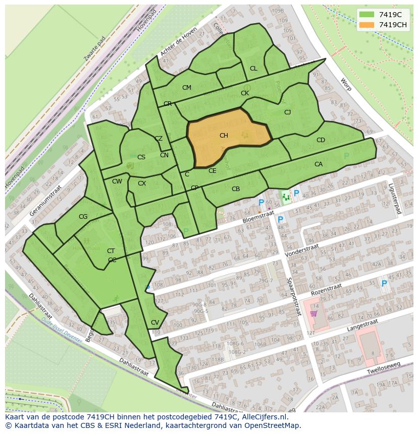 Afbeelding van het postcodegebied 7419 CH op de kaart.