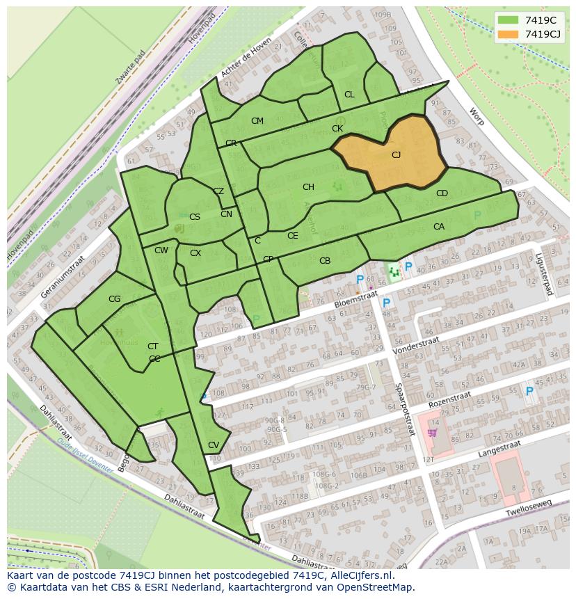 Afbeelding van het postcodegebied 7419 CJ op de kaart.