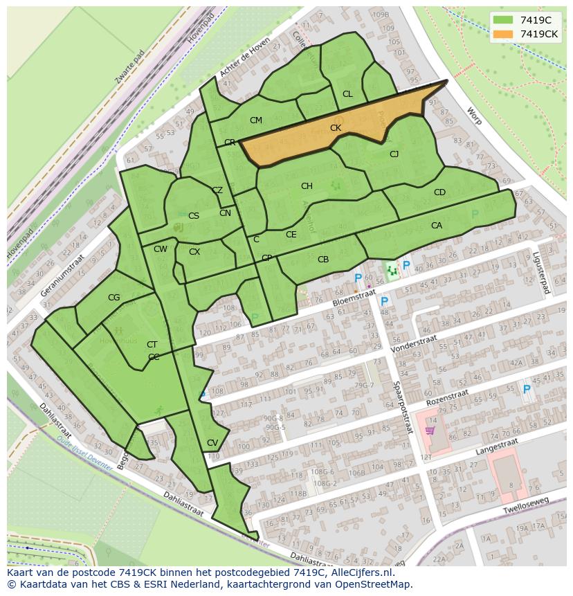 Afbeelding van het postcodegebied 7419 CK op de kaart.