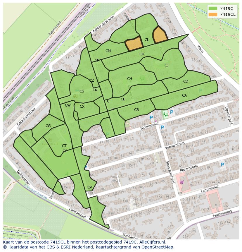 Afbeelding van het postcodegebied 7419 CL op de kaart.