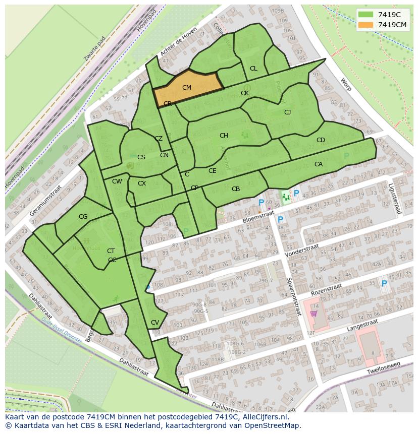 Afbeelding van het postcodegebied 7419 CM op de kaart.