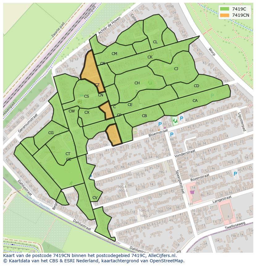 Afbeelding van het postcodegebied 7419 CN op de kaart.