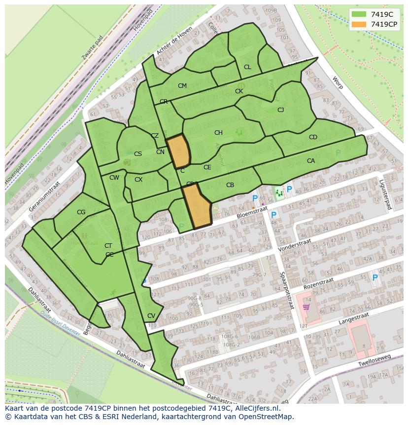 Afbeelding van het postcodegebied 7419 CP op de kaart.
