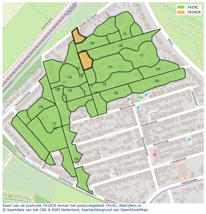 Afbeelding van het postcodegebied 7419 CR op de kaart.