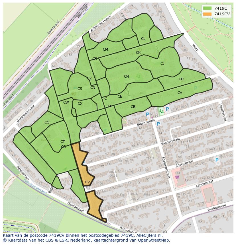 Afbeelding van het postcodegebied 7419 CV op de kaart.