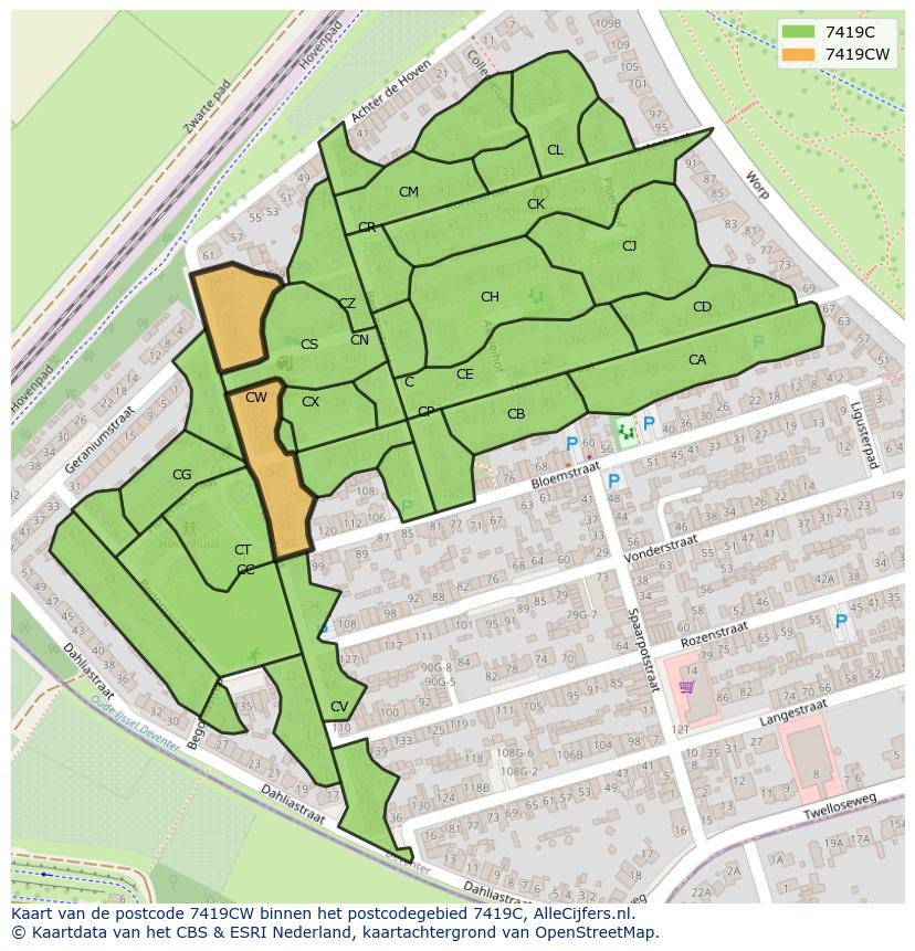 Afbeelding van het postcodegebied 7419 CW op de kaart.
