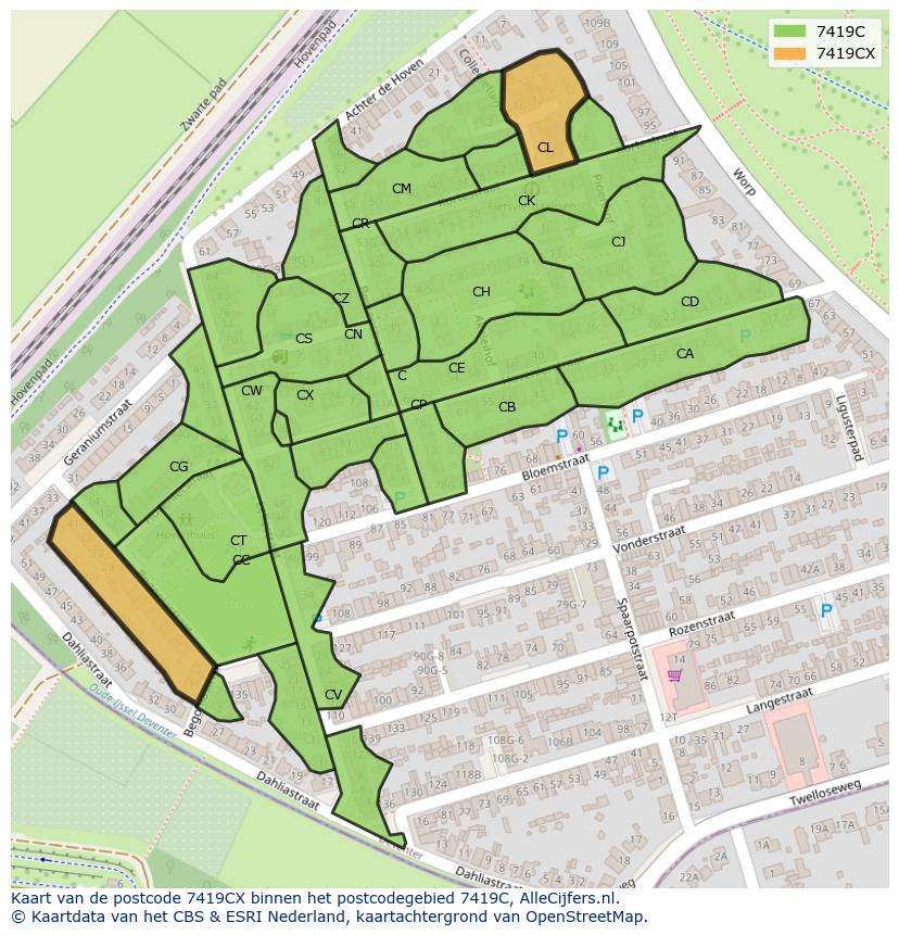 Afbeelding van het postcodegebied 7419 CX op de kaart.