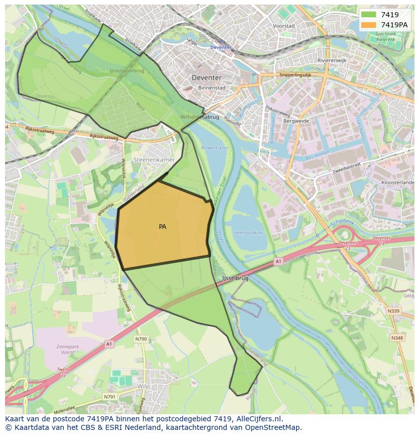 Afbeelding van het postcodegebied 7419 PA op de kaart.