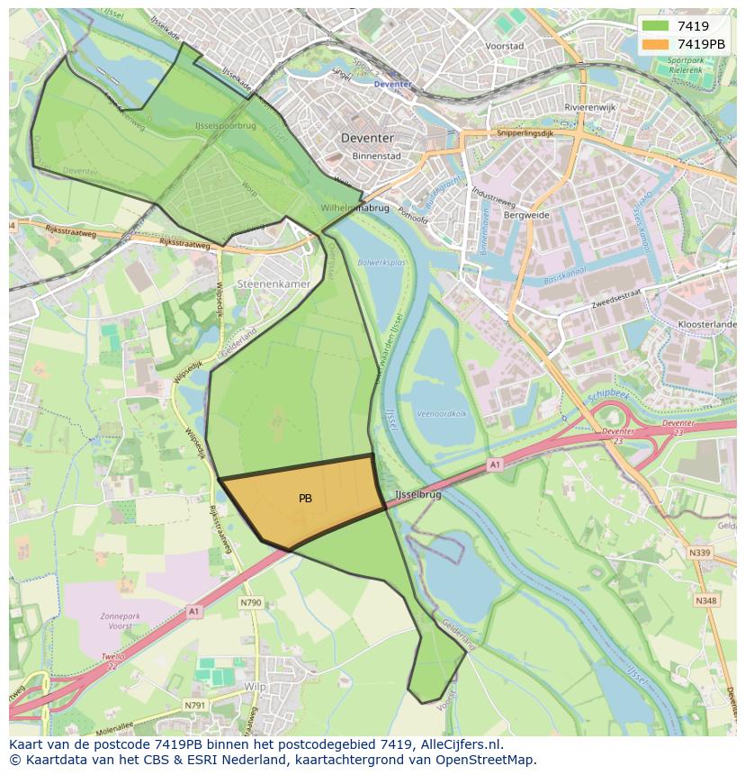 Afbeelding van het postcodegebied 7419 PB op de kaart.