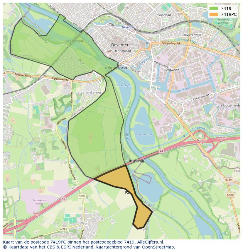 Afbeelding van het postcodegebied 7419 PC op de kaart.