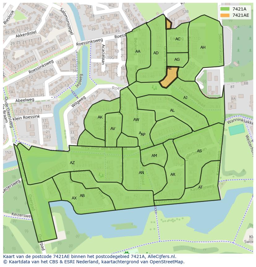 Afbeelding van het postcodegebied 7421 AE op de kaart.