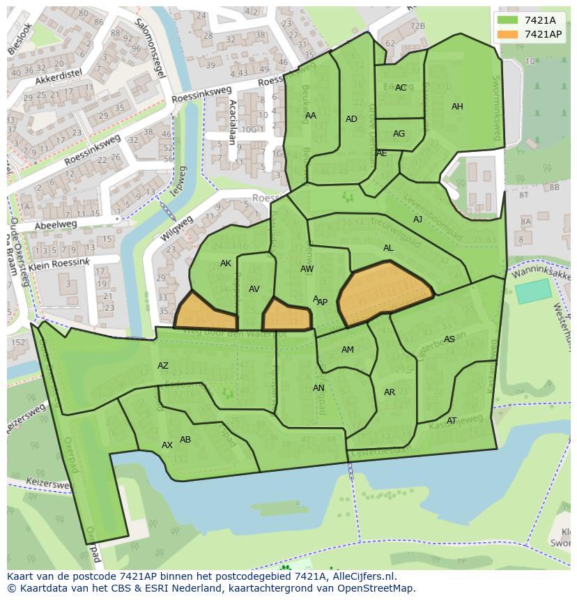 Afbeelding van het postcodegebied 7421 AP op de kaart.