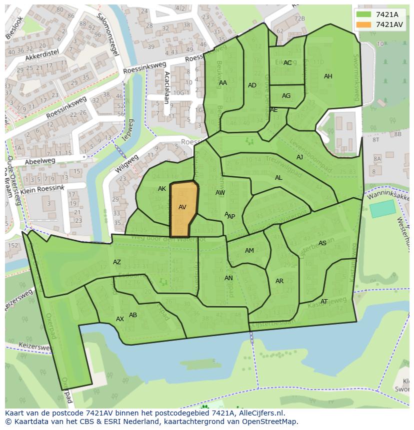 Afbeelding van het postcodegebied 7421 AV op de kaart.