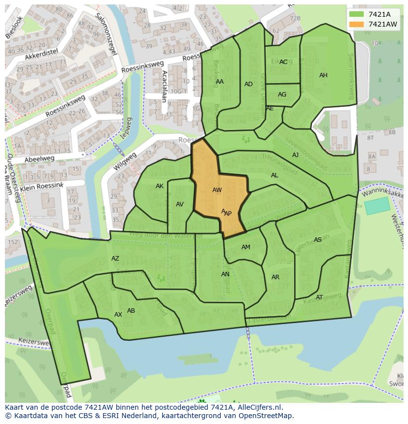 Afbeelding van het postcodegebied 7421 AW op de kaart.