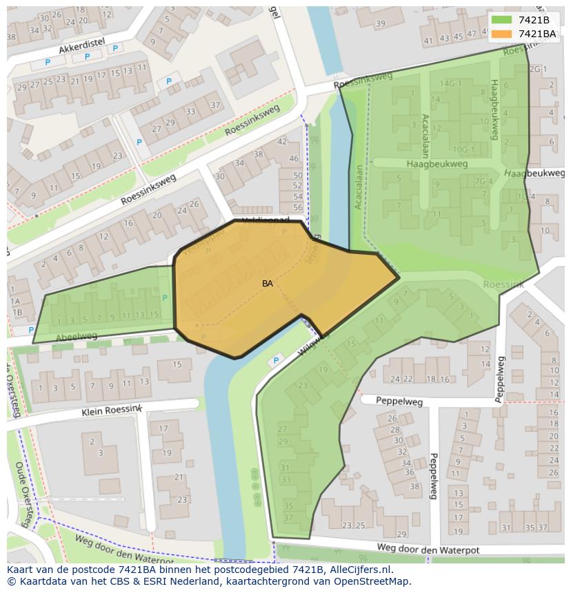 Afbeelding van het postcodegebied 7421 BA op de kaart.