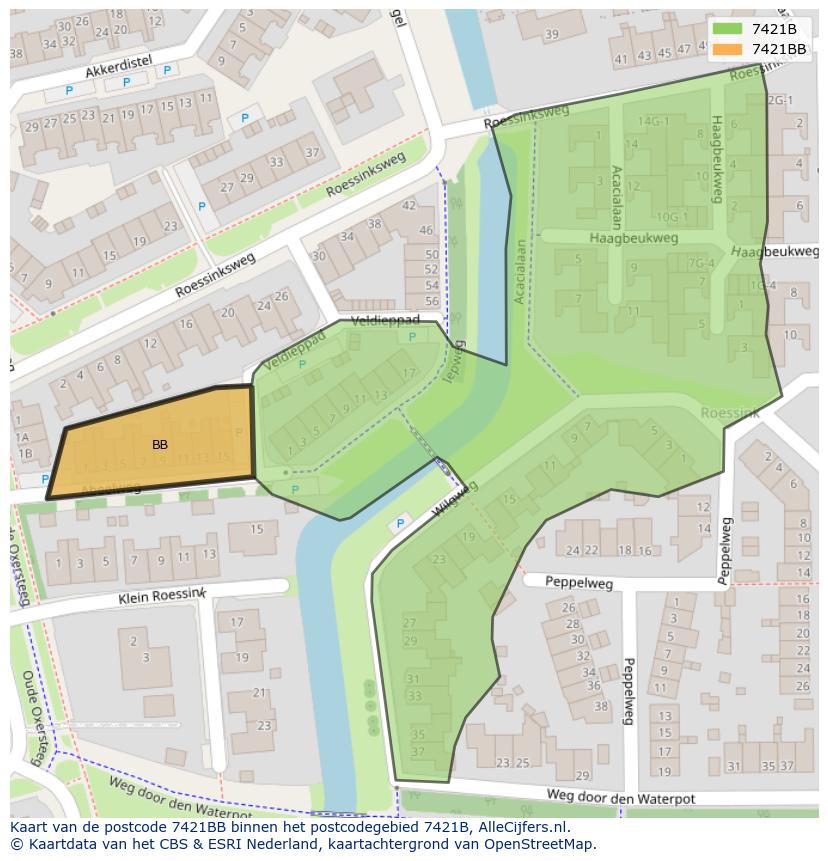 Afbeelding van het postcodegebied 7421 BB op de kaart.