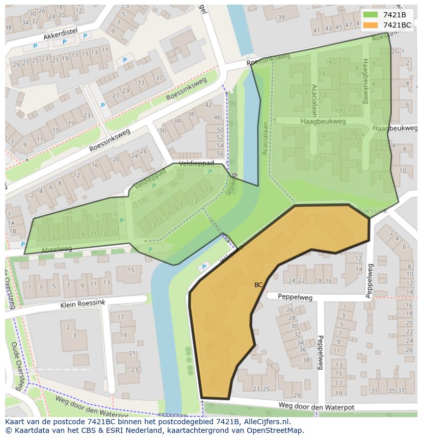 Afbeelding van het postcodegebied 7421 BC op de kaart.