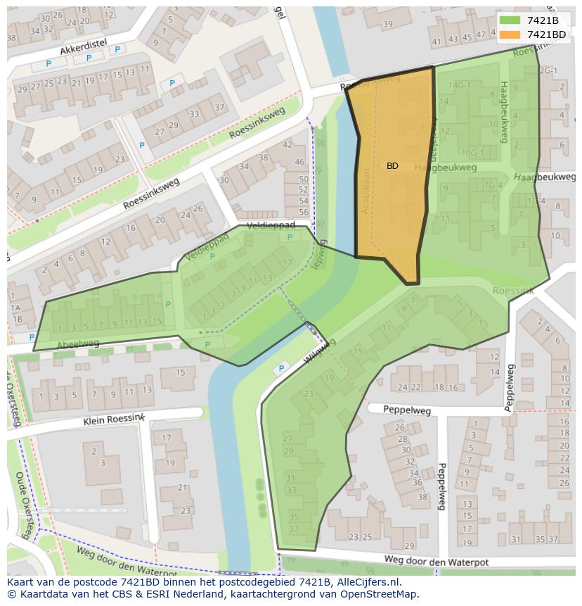 Afbeelding van het postcodegebied 7421 BD op de kaart.