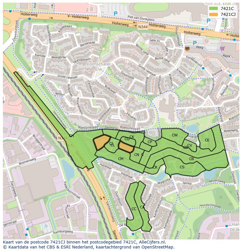 Afbeelding van het postcodegebied 7421 CJ op de kaart.