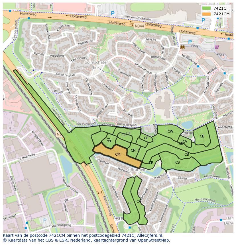 Afbeelding van het postcodegebied 7421 CM op de kaart.