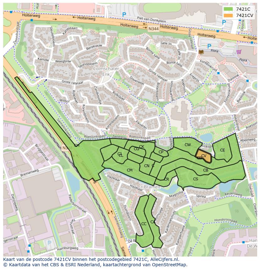 Afbeelding van het postcodegebied 7421 CV op de kaart.