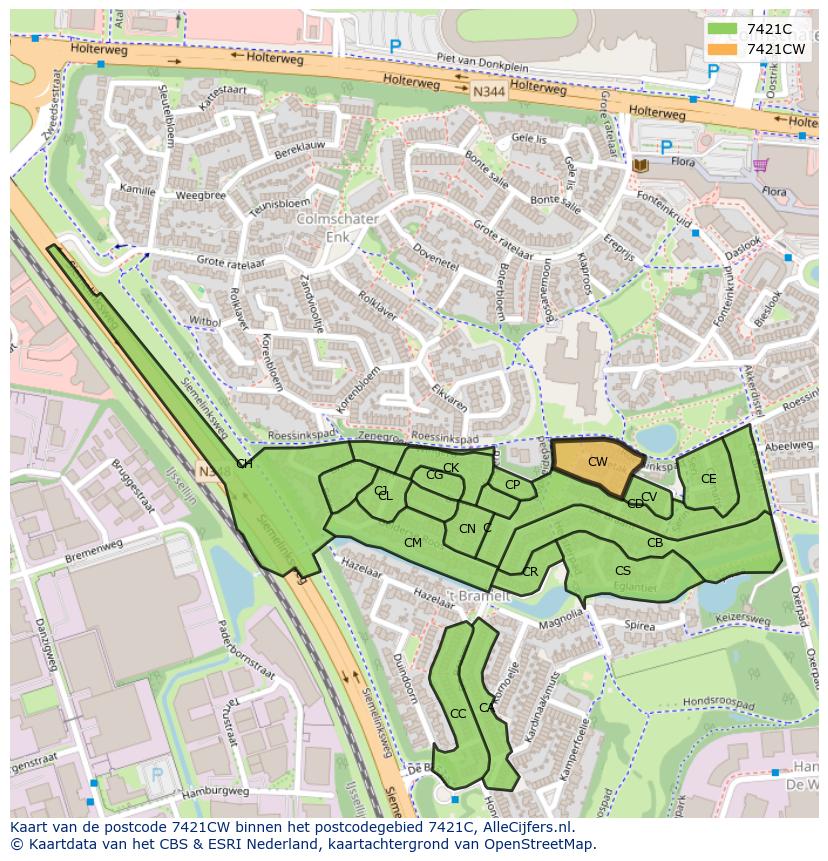 Afbeelding van het postcodegebied 7421 CW op de kaart.