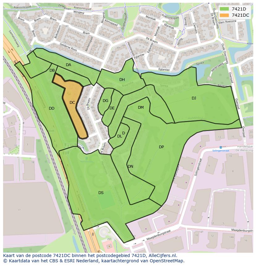 Afbeelding van het postcodegebied 7421 DC op de kaart.