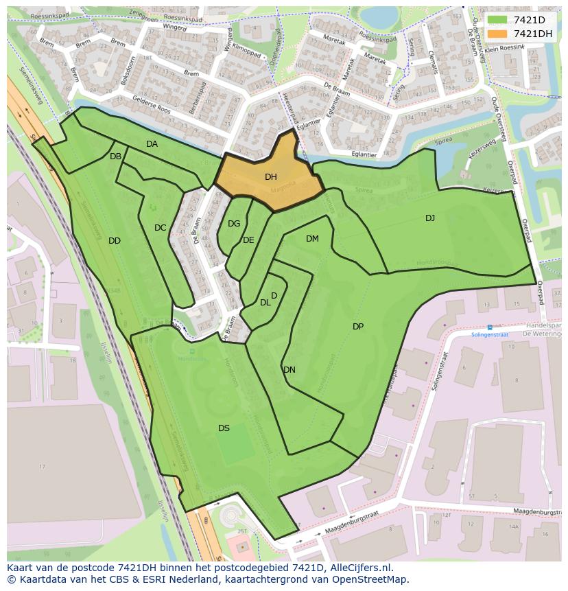 Afbeelding van het postcodegebied 7421 DH op de kaart.