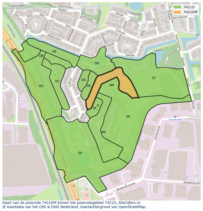 Afbeelding van het postcodegebied 7421 DM op de kaart.
