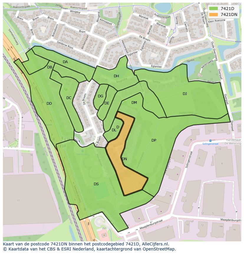 Afbeelding van het postcodegebied 7421 DN op de kaart.
