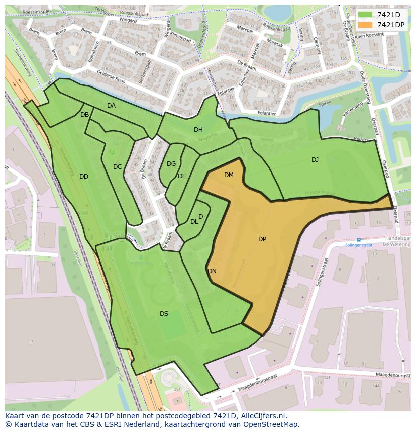 Afbeelding van het postcodegebied 7421 DP op de kaart.